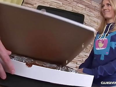 Pizza girl delivers Extra Topping
