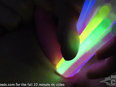 opening up teen pussy with glowsticks