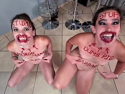 Two stupid whores doing stupid things | self humiliation and humiliating each other